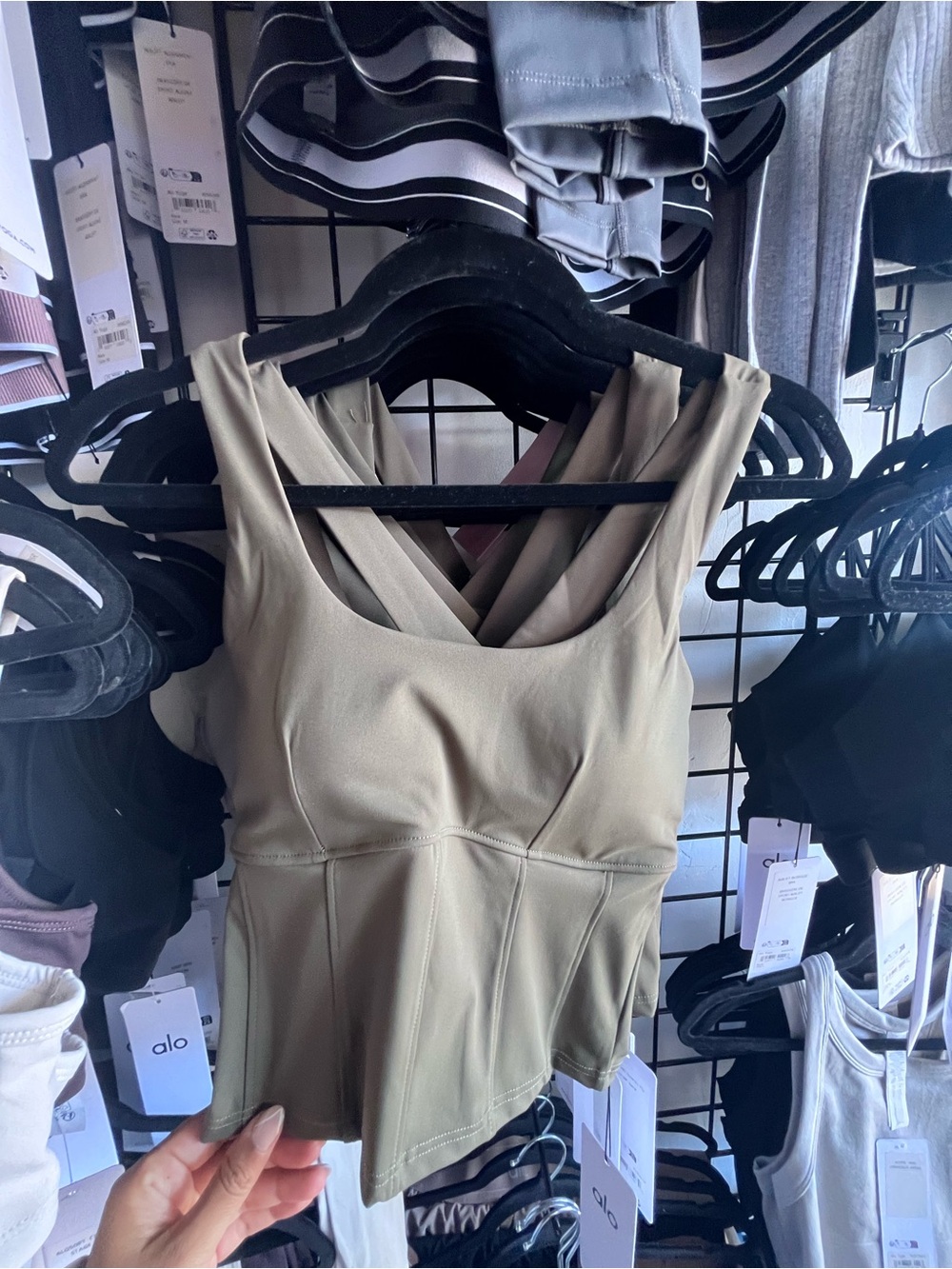 Alo yoga Sparks Fly Corset Tank vintage Pink / Olive Green / Crisp White nwt - Picture 13 of 14